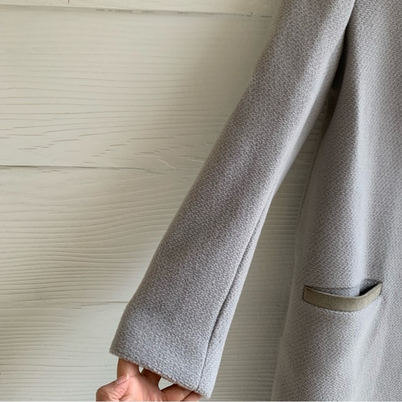 Club Monaco Gray Wool & Leather Long Coat Women's Small Lined Pockets Classic - Picture 11 of 16